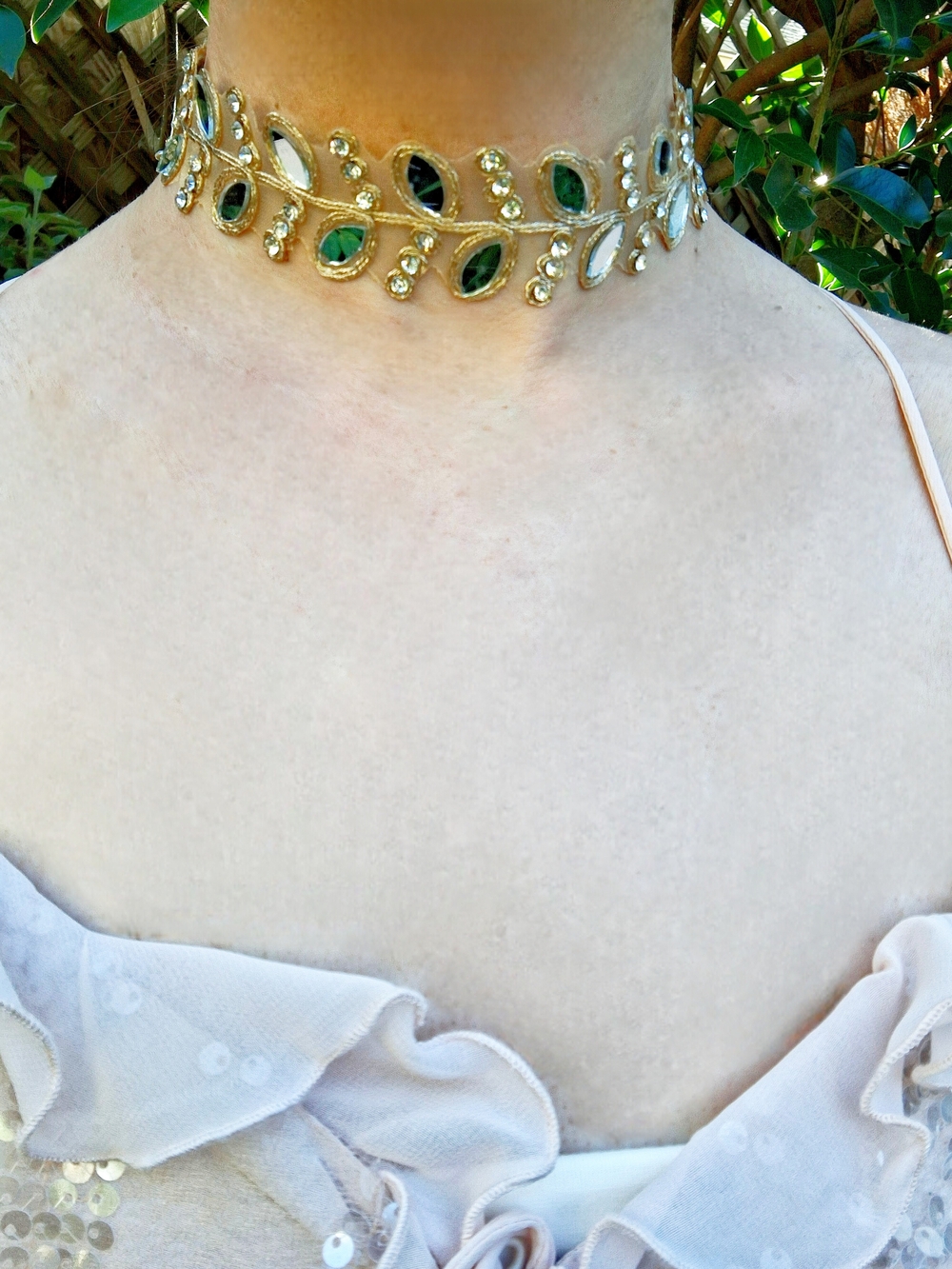 Handmade Boho Mirror Gold Leaf Choker Necklace Wedding Festival Party Evening - Picture 3 of 8